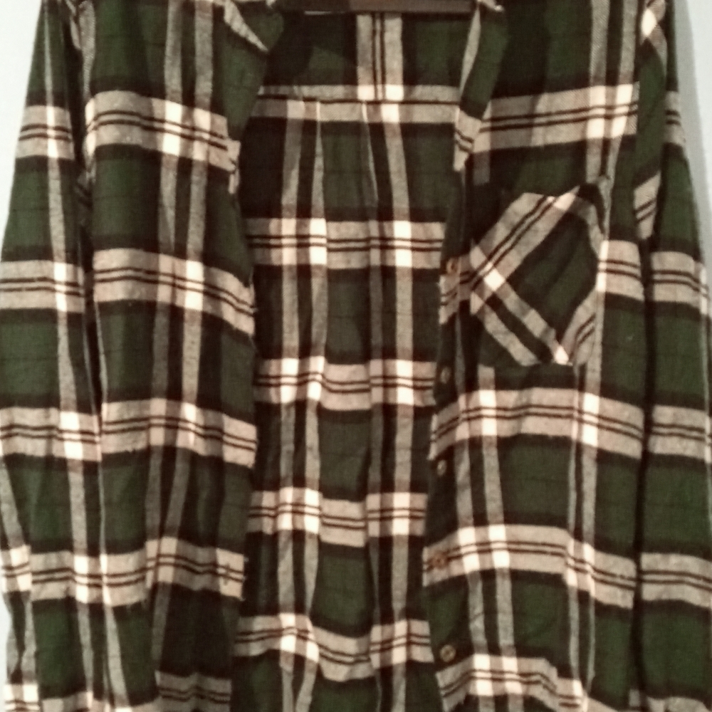 Bluenotes Green and White Plaid Boyfriend Shirt